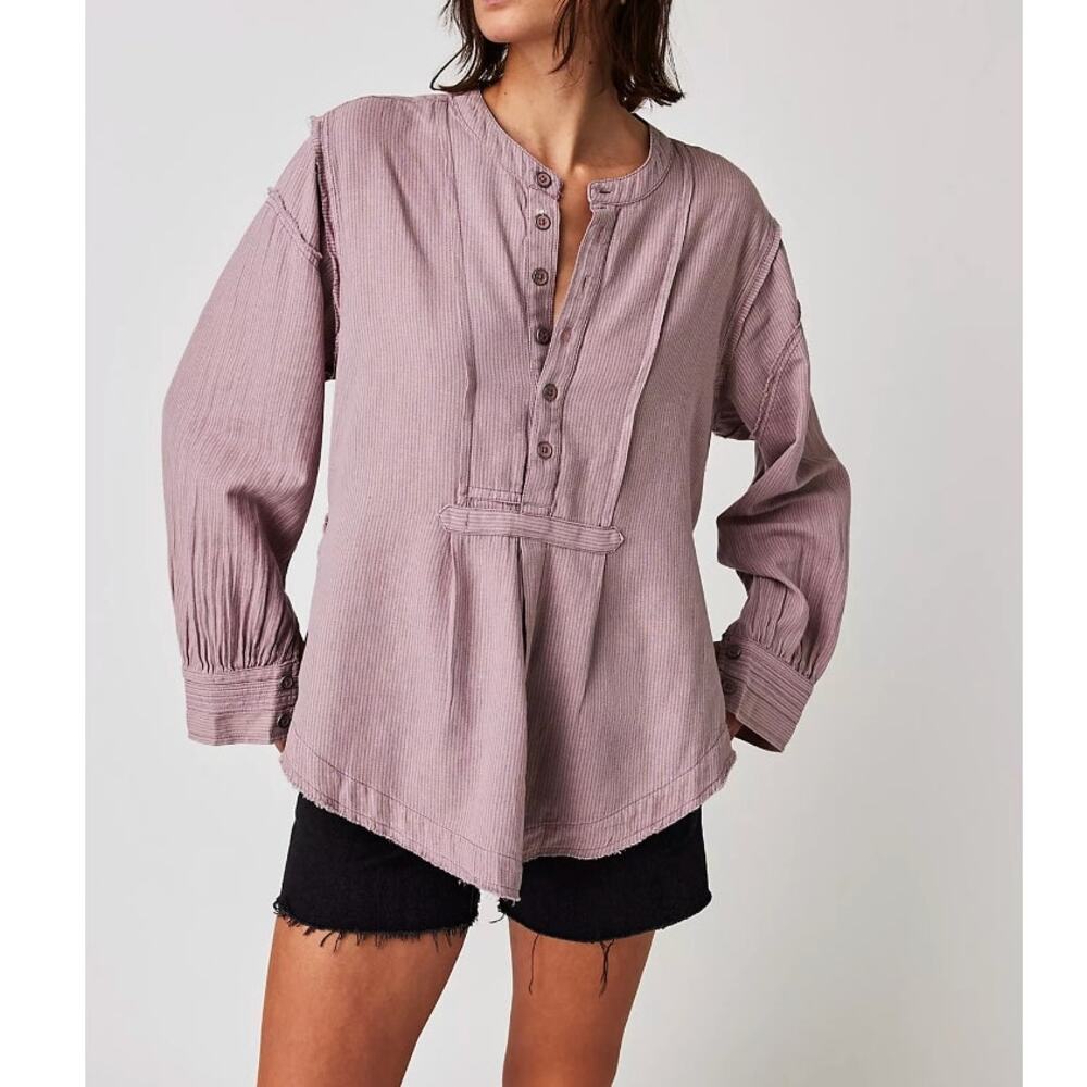 Free People Edge Washed Shirt Burnished Lilac Purple Sz XS Long Sleeve Slouchy